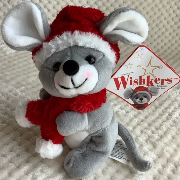 SEARS 2001 Exclusive Plush Wishkers Mouse Red Hat Scarf Stuffed Animal With Tags - Picture 6 of 14
